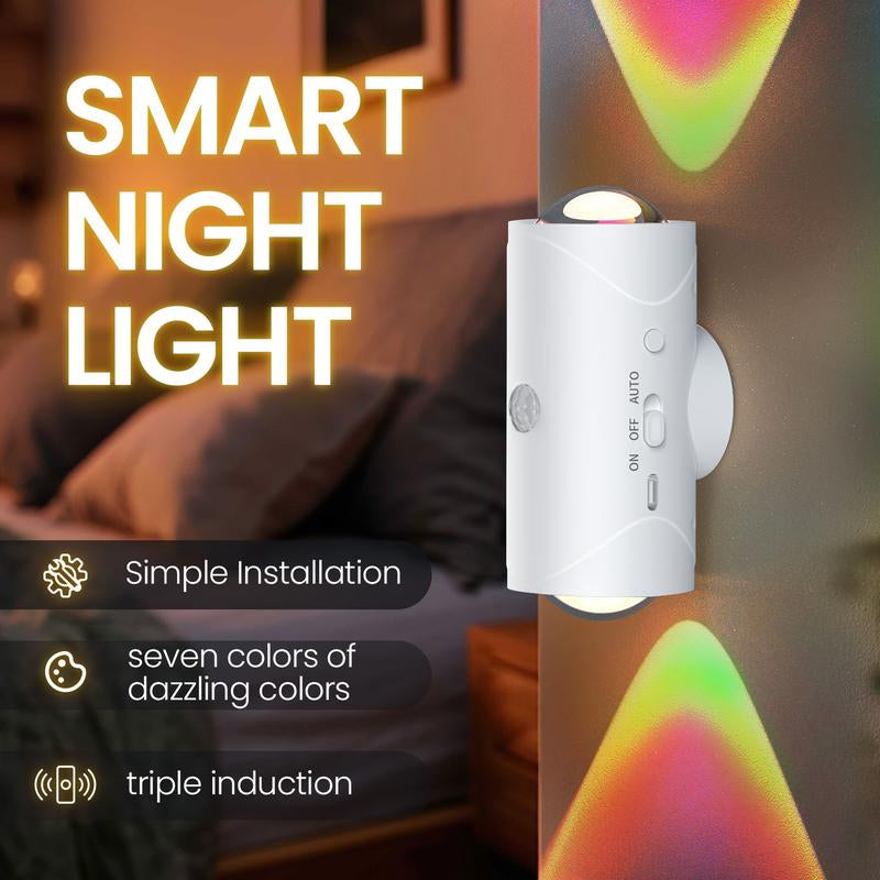 Smart LED Night Light with Motion Sensor and RGB Gradient Dimming, USB Rechargeable Ambient Wall Lamp for Indoor Use, Magnetic Design for Entryways, Bedrooms, and Desks, Ideal for Hallways and Stairs