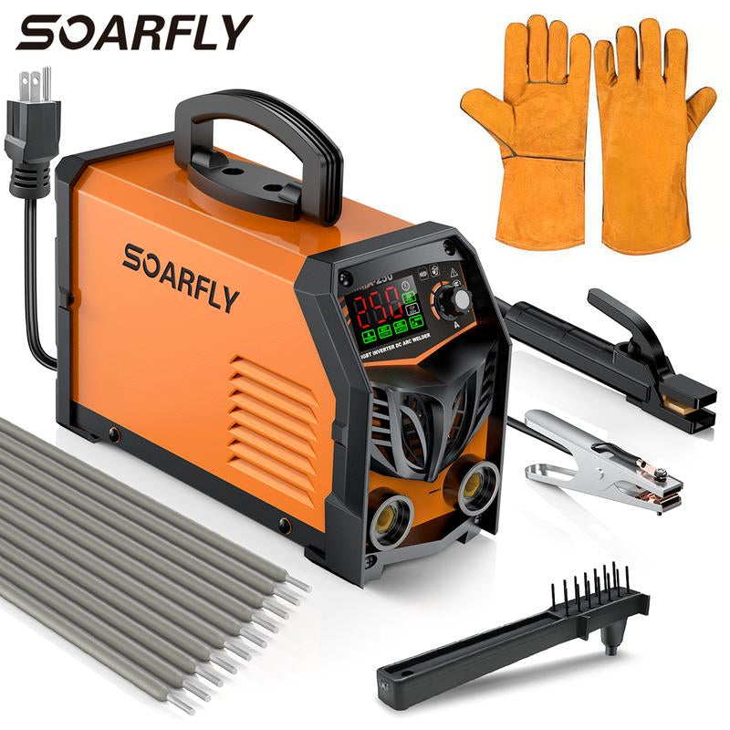 SOARFLY 250A Mini Welding Machine - 5000W Dual Voltage Stick Welder with Large LED Display, Accessories Included