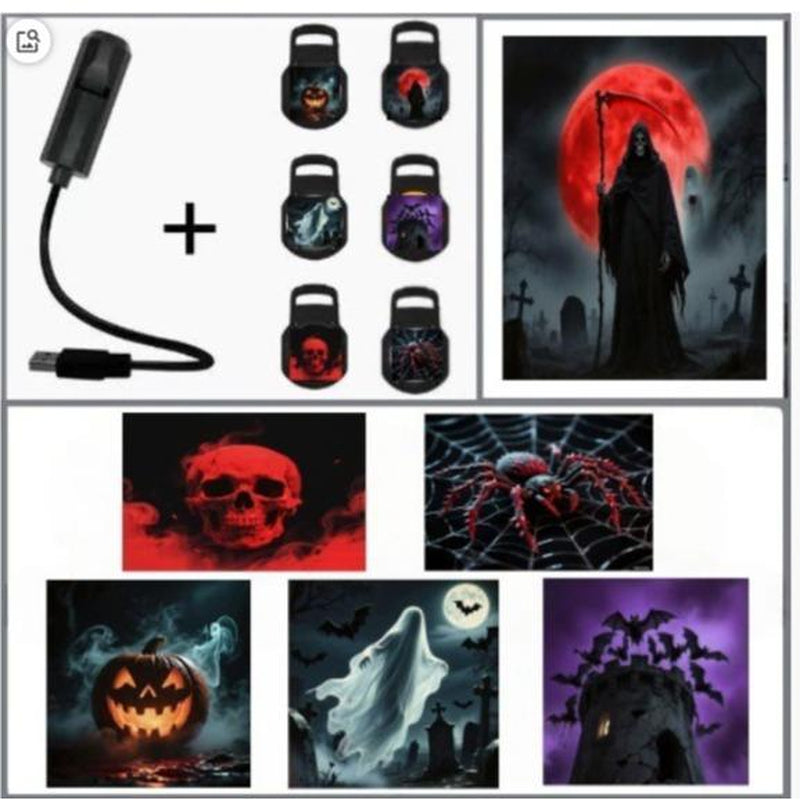 Joytutus L-705 USB-Powered LED Halloween Grim Reaper and Ghost Projector Lamp - Sound Activated Atmosphere Light for Room and Car Decor