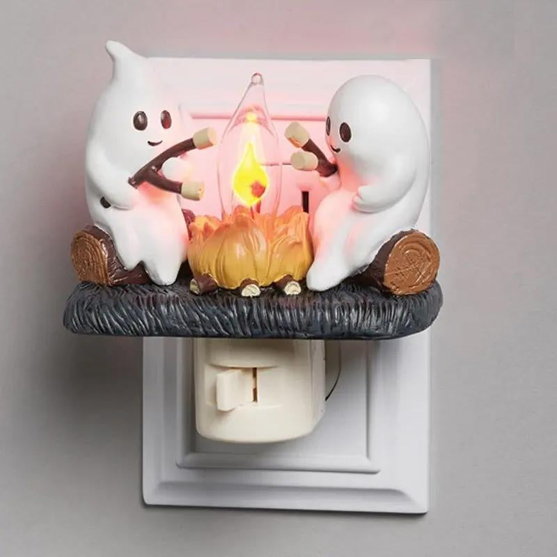Halloween Night Light Indoor Decoration - Breamies 3D LED Ghost Bonfire Flickering Simulation, Electric Candle Gift for Atmosphere Enhancement