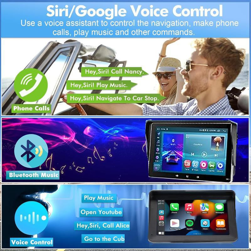 2025 Wireless Portable 7-Inch Touchscreen Car Display with CarPlay, Android Auto, Bluetooth 5.2, Mirror Link, AUX, FM Compatibility, and Backup Camera for All Vehicles