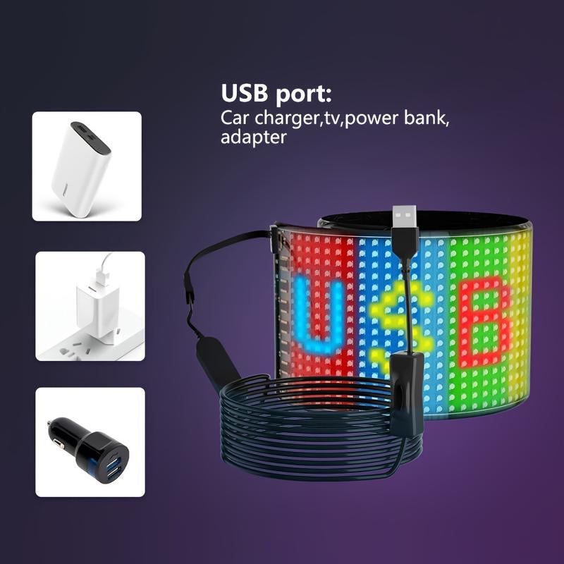 Bluetooth-Enabled LED Devil Eyes Sign with USB Power, Programmable RGB Logo Display, and Foldable LED Matrix Panel for Automotive Enhancement