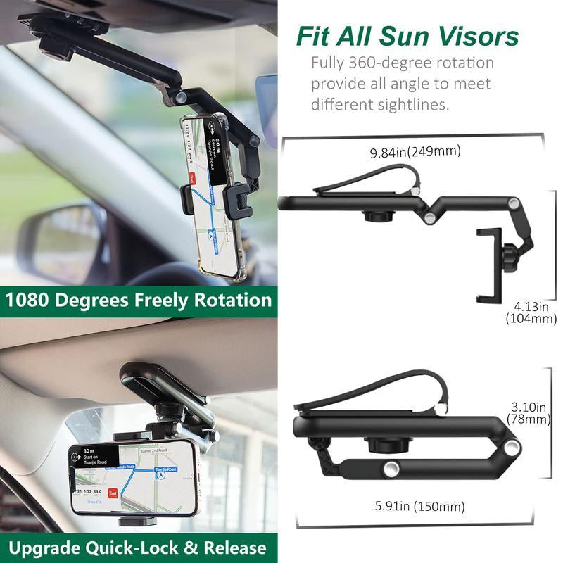2025 Premium 1080° Multi-Function Sun Visor Universal 360° Rotating Phone Holder - Versatile Car Mount with Adjustable Rotatable and Retractable Features