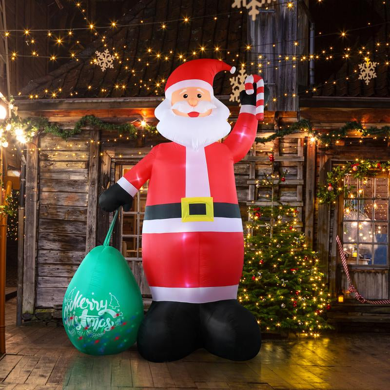 14-Foot Lighted Inflatable Santa Claus Decoration with Gift Bag - Waterproof and Durable Holiday Yard Decor Featuring Built-In LED Lights