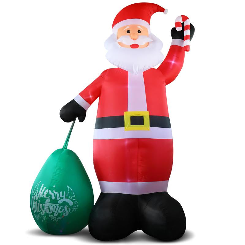 14-Foot Lighted Inflatable Santa Claus Decoration with Gift Bag - Waterproof and Durable Holiday Yard Decor Featuring Built-In LED Lights