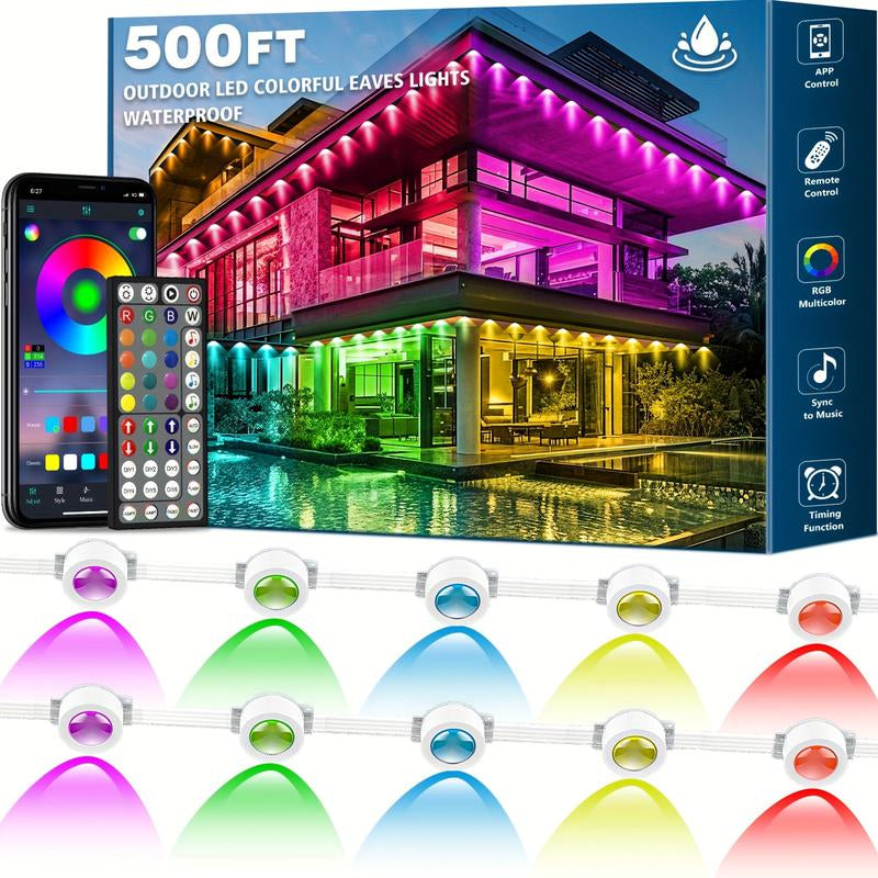 500 Feet, 250 Bulbs IP67 Waterproof RGB Outdoor LED Permanent Lighting System with App and Remote Control - Perfect for Events, Valentine's Day Decorations, Gardens, and Thoughtful Gifts - Mutovlin Patio Outdoor Lighting Solution