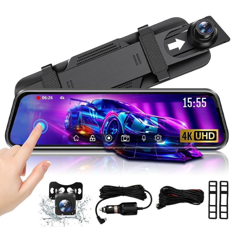1080P HD Dual Dash Camera with 10-Inch Touchscreen and Front/Rear Camera Capabilities