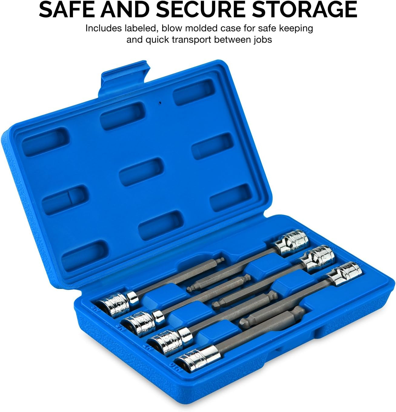 3/8-Inch Drive Extra-Long Ball-End Hex Bit Socket Set, Metric Sizes 3 to 10 mm, S2 Steel, 7-Piece Set