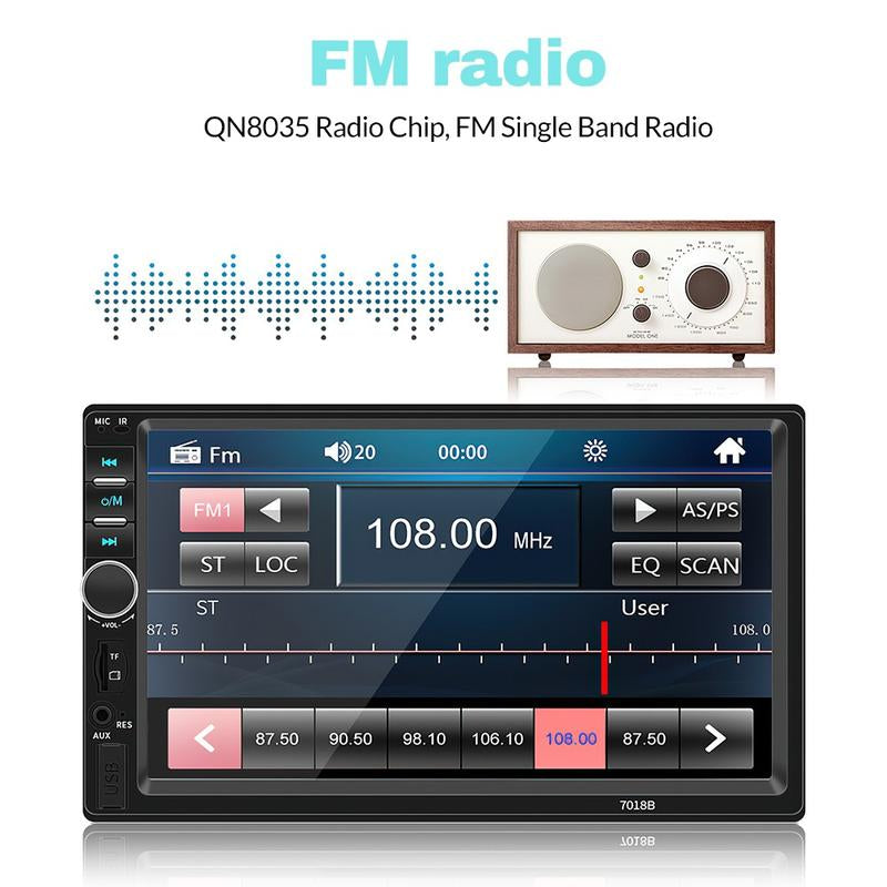 7-Inch Double Din Car Stereo with HD Touchscreen, Bluetooth Connectivity, Hands-Free Calling, Mirror Link, and Auxiliary Input