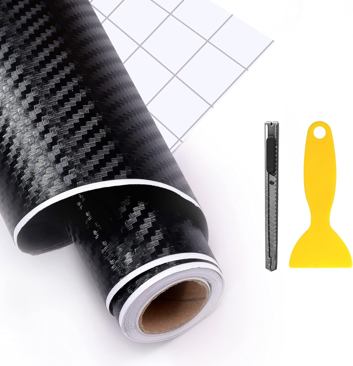 3D Matte Black Carbon Fiber Vinyl Wrap for Automotive Use, 1ft x 5ft Roll with Application Tools Included
