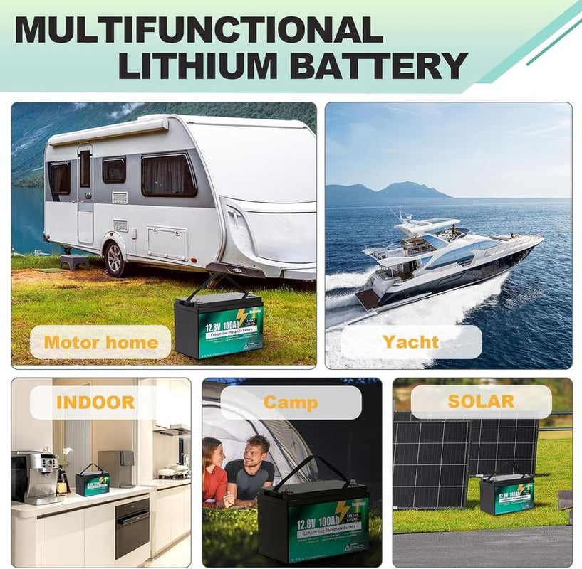 Bydrena 12.8V 100Ah LiFePO4 Deep Cycle Battery with 150A Battery Management System and Temperature Control for Golf Carts, RVs, Marine Applications, and Home Energy Solutions