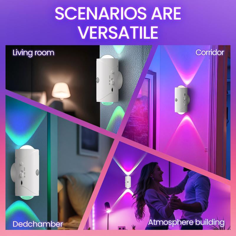 Smart LED Night Light with Motion Sensor and RGB Gradient Dimming, USB Rechargeable Ambient Wall Lamp for Indoor Use, Magnetic Design for Entryways, Bedrooms, and Desks, Ideal for Hallways and Stairs