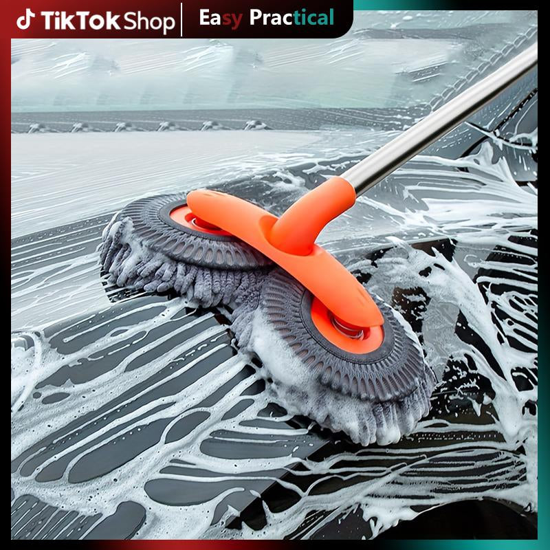 43-Inch Long Handle Car Wash Mop with 360° Rotating Brush Head - Efficient Detailing Tool with Retractable Aluminum Alloy Pole and Soft Chenille Material for Scratch-Free Cleaning of Cars, RVs, Trucks, SUVs, and Home Surfaces - Premium Car Wash Accessory