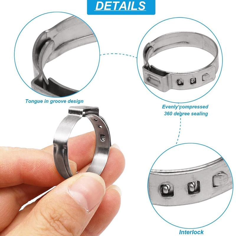 192 Professional Grade Single Ear Hose Clamps - 12 Sizes (5.3-33.1 mm) - Crimped 304 Stainless Steel - Ideal Gift for Dads