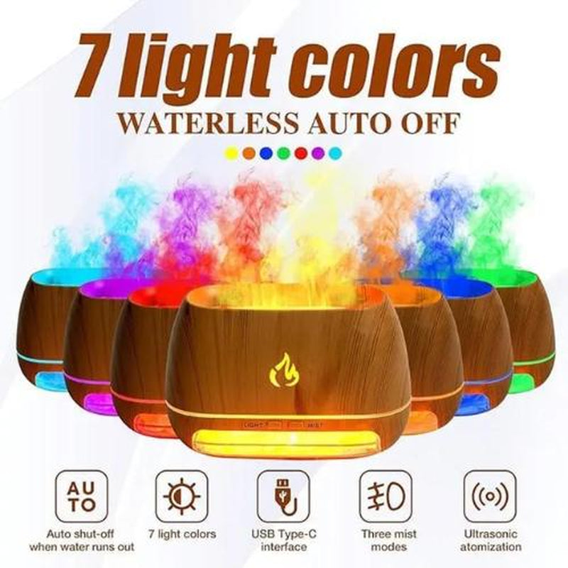Aromatherapy Diffuser with Simulated Flame Design and Seven Color Options, USB-Powered Essential Oil Humidifier for Home Use
