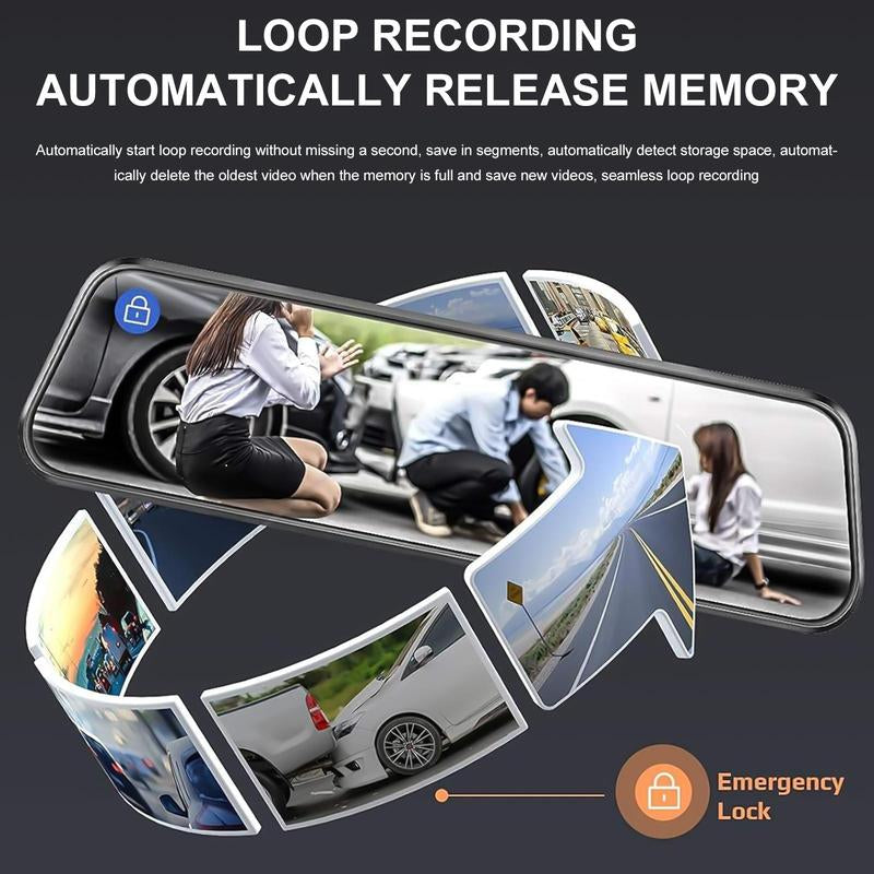 1080P HD Dual Dash Camera with 10-Inch Touchscreen and Front/Rear Camera Capabilities