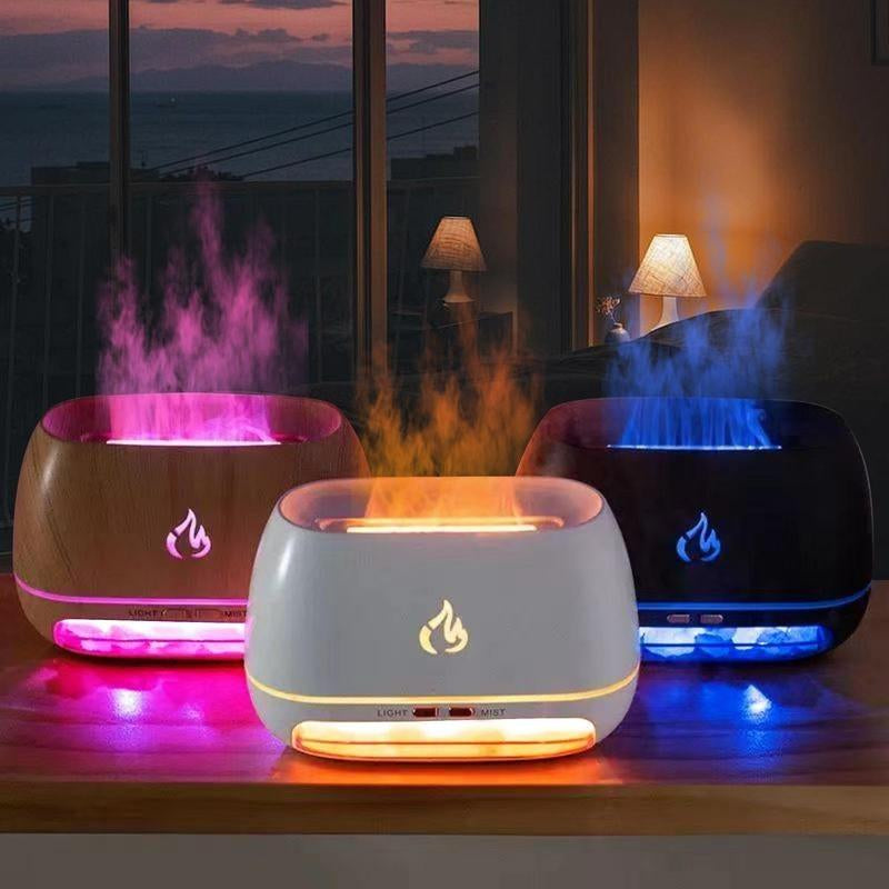Aromatherapy Diffuser with Simulated Flame Design and Seven Color Options, USB-Powered Essential Oil Humidifier for Home Use