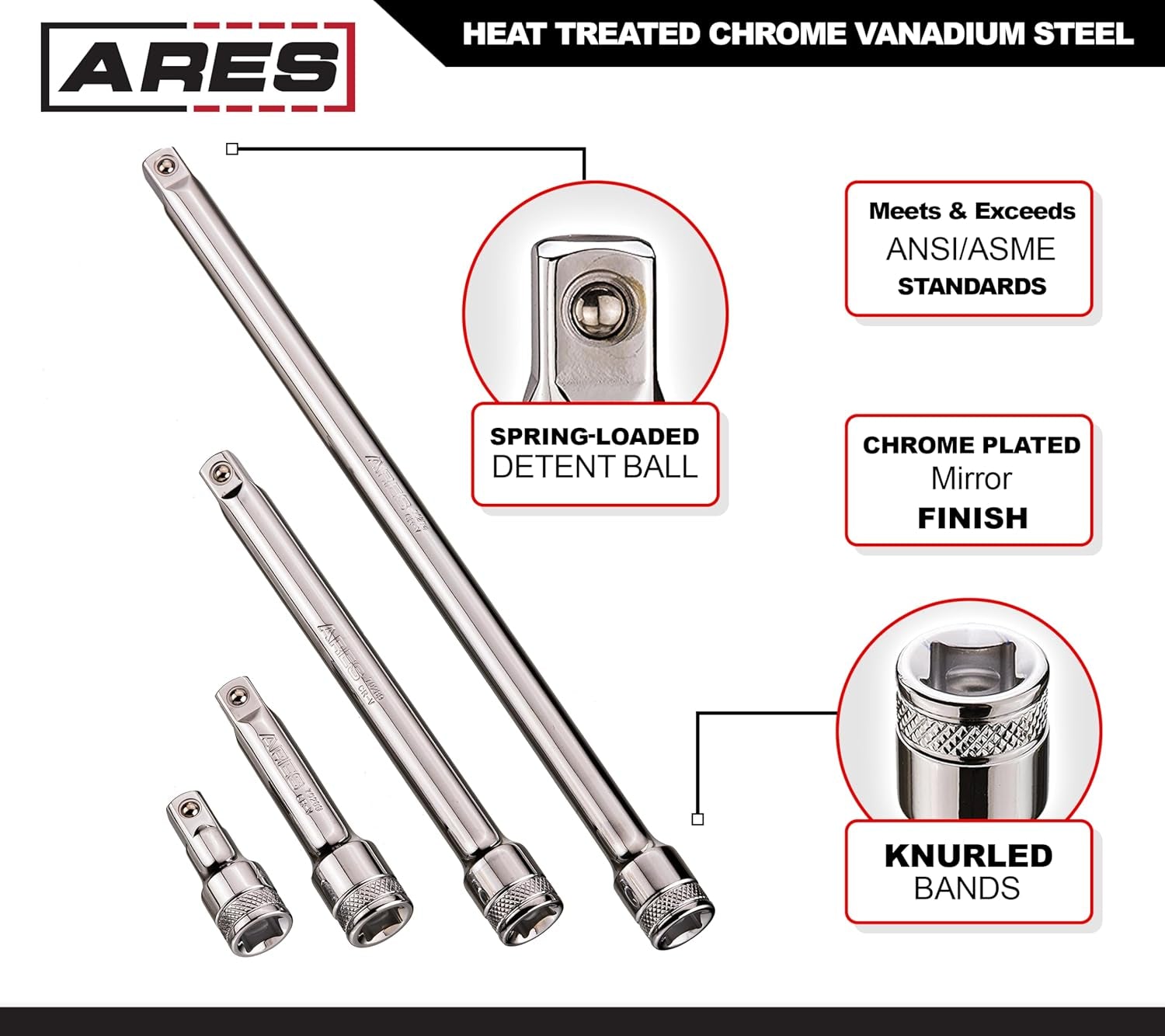 10-Piece Premium Socket Accessory Set - Made from Chrome Vanadium Steel with Mirror Finish - Includes Socket Adapters, Extensions, and Universal Joints