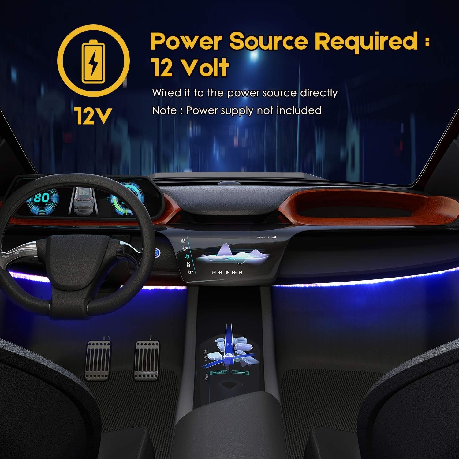 24-Inch Customizable Blue LED Strip Lighting for Automotive, Marine, and Truck Interiors - 12V, Set of 4