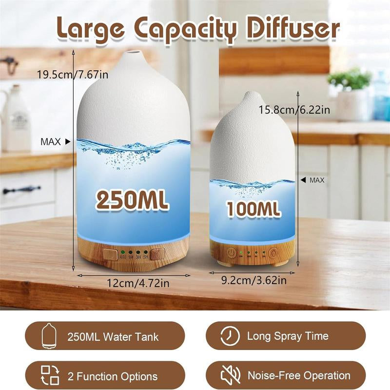 250ML Ultrasonic Ceramic Essential Oil Diffuser and Humidifier for Aromatherapy in Home and Office