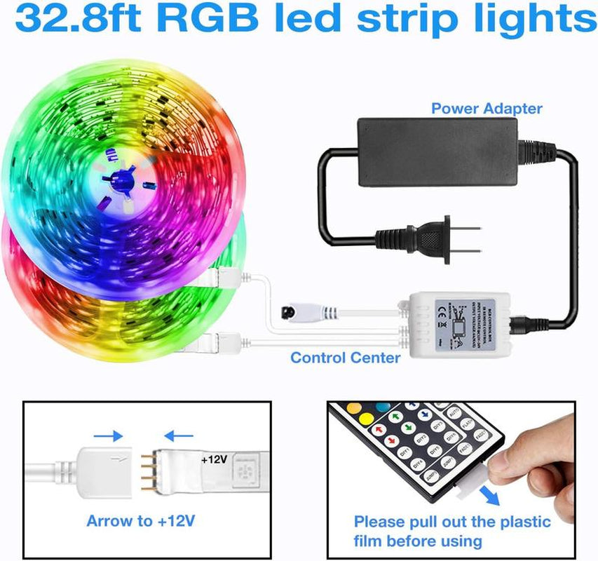 32.8 Feet LED Strip Light Kit with Remote Control and Power Supply - Color Changing, Featuring Two 16.4 Feet Rolls