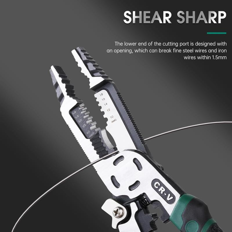 10-in-1 Multifunctional Wire Stripper Tool with Crimping and Cutting Pliers for Electrical Cables
