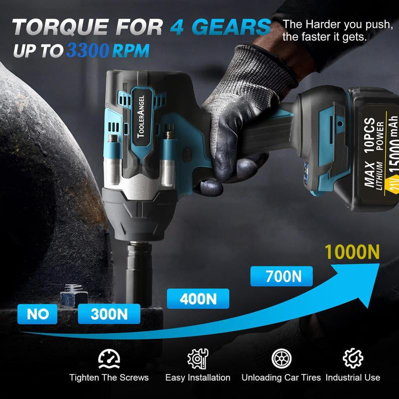 20V Brushless Electric Impact Wrench with Dual Batteries - 1/2 Inch High Torque Impact Driver for Professional Mechanics and Engineers, Heavy-Duty Power Tool