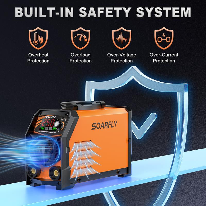 SOARFLY 250A Mini Welding Machine - 5000W Dual Voltage Stick Welder with Large LED Display, Accessories Included