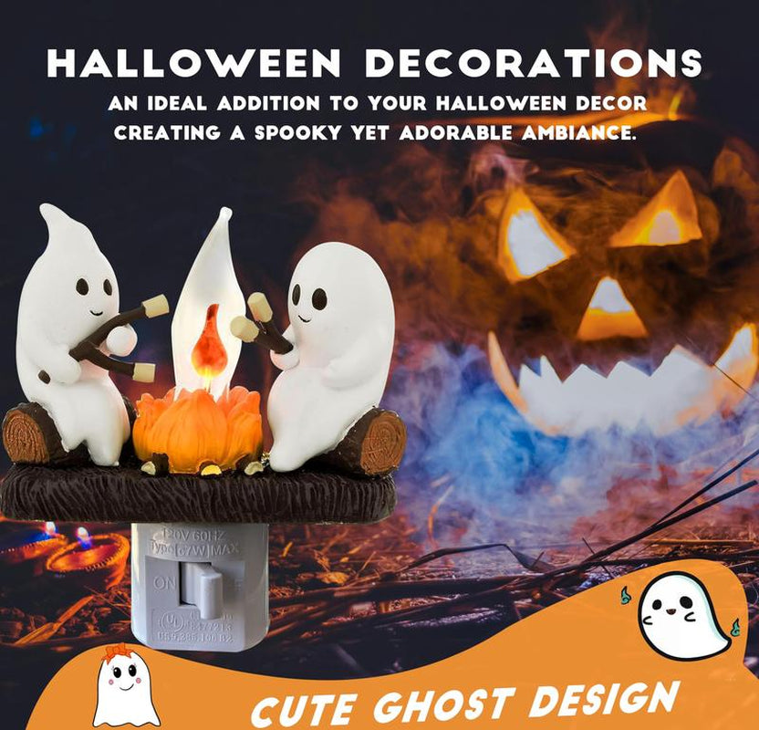 Halloween Night Light Indoor Decoration - Breamies 3D LED Ghost Bonfire Flickering Simulation, Electric Candle Gift for Atmosphere Enhancement