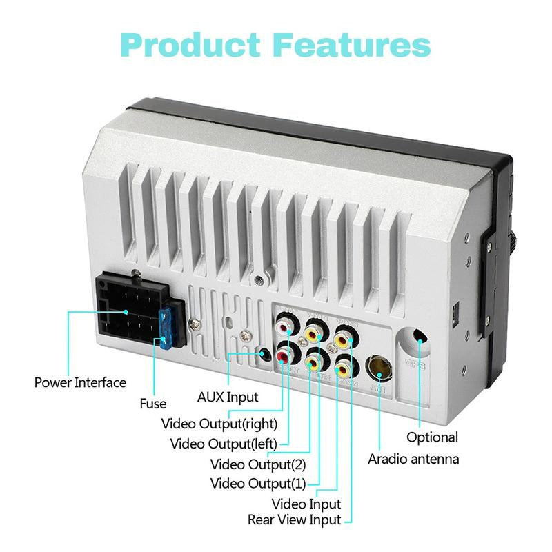 7-Inch Double Din Car Stereo with HD Touchscreen, Bluetooth Connectivity, Hands-Free Calling, Mirror Link, and Auxiliary Input
