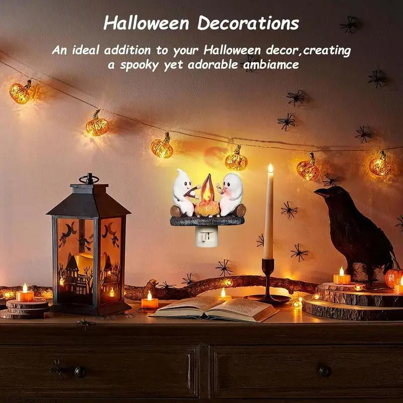 Halloween Night Light Indoor Decoration - Breamies 3D LED Ghost Bonfire Flickering Simulation, Electric Candle Gift for Atmosphere Enhancement