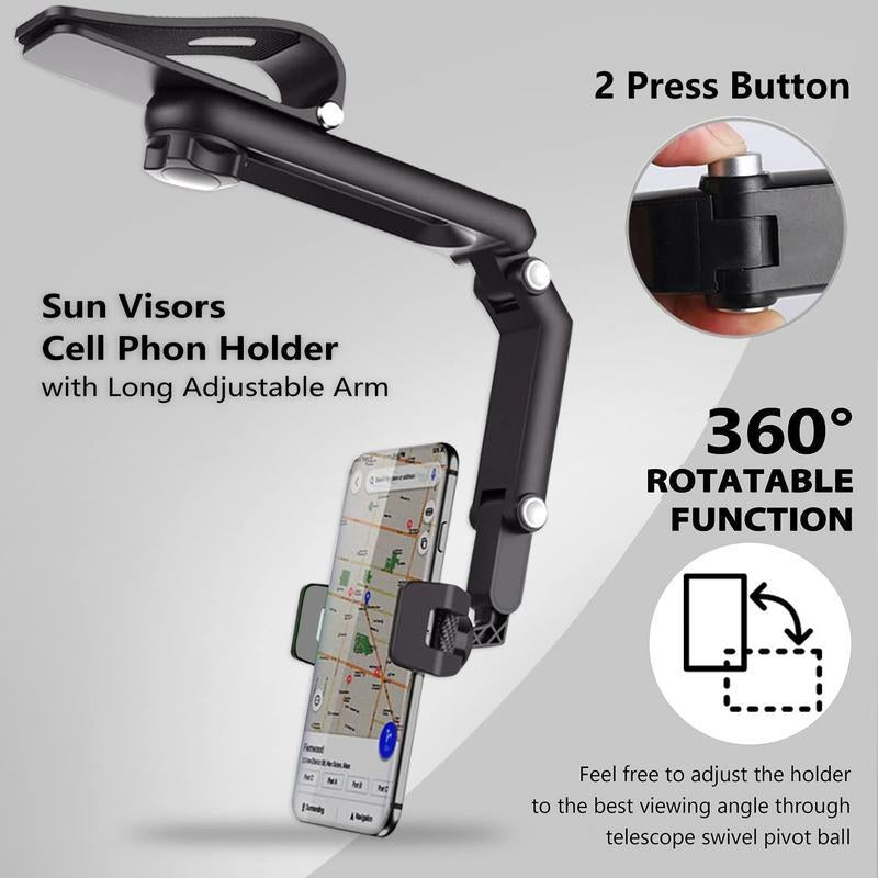 2025 Premium 1080° Multi-Function Sun Visor Universal 360° Rotating Phone Holder - Versatile Car Mount with Adjustable Rotatable and Retractable Features