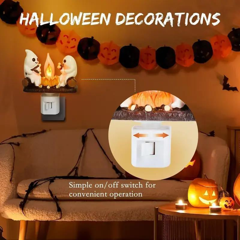Halloween Night Light Indoor Decoration - Breamies 3D LED Ghost Bonfire Flickering Simulation, Electric Candle Gift for Atmosphere Enhancement