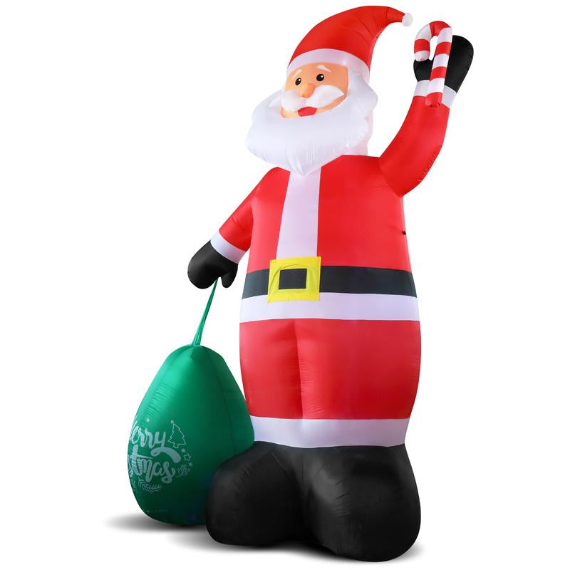 14-Foot Lighted Inflatable Santa Claus Decoration with Gift Bag - Waterproof and Durable Holiday Yard Decor Featuring Built-In LED Lights