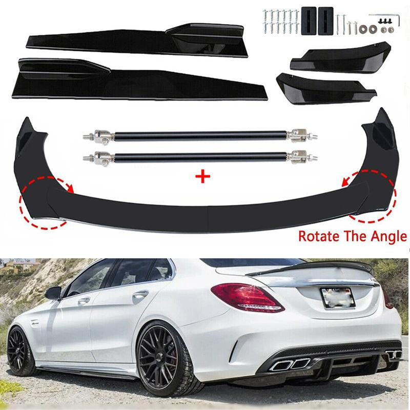 Car Front Bumper Lip Spoiler Kit with 74.5 cm Side Skirts, 35 cm Rear Bumper Lip, and Adjustable Splitter Rods