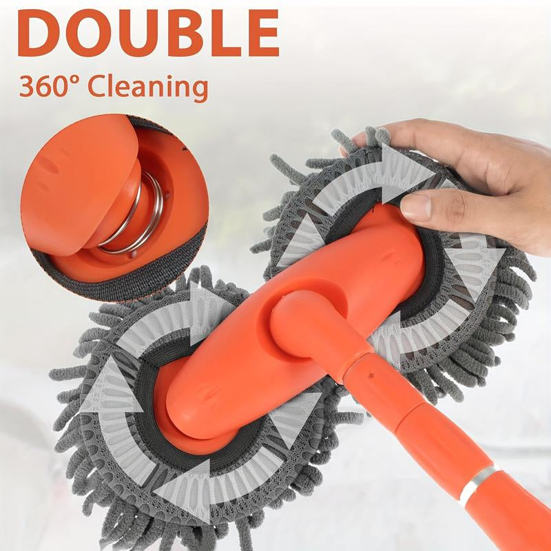 43-Inch Long Handle Car Wash Mop with 360° Rotating Brush Head - Efficient Detailing Tool with Retractable Aluminum Alloy Pole and Soft Chenille Material for Scratch-Free Cleaning of Cars, RVs, Trucks, SUVs, and Home Surfaces - Premium Car Wash Accessory