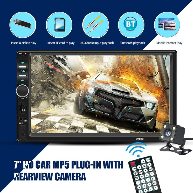 7-Inch Double Din Car Stereo with HD Touchscreen, Bluetooth Connectivity, Hands-Free Calling, Mirror Link, and Auxiliary Input