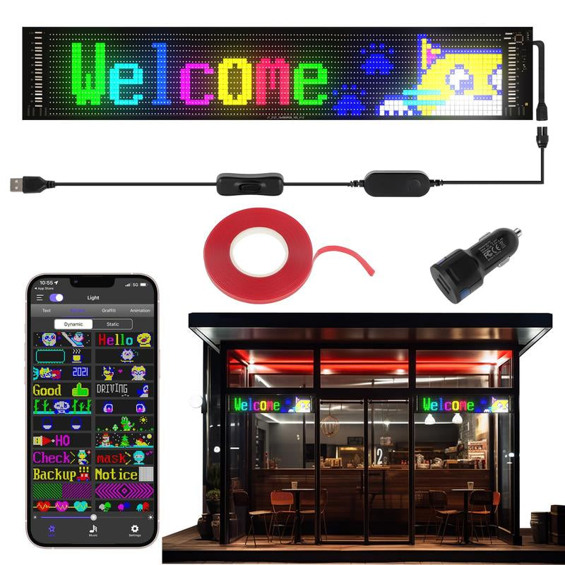 Bluetooth-Enabled LED Devil Eyes Sign with USB Power, Programmable RGB Logo Display, and Foldable LED Matrix Panel for Automotive Enhancement
