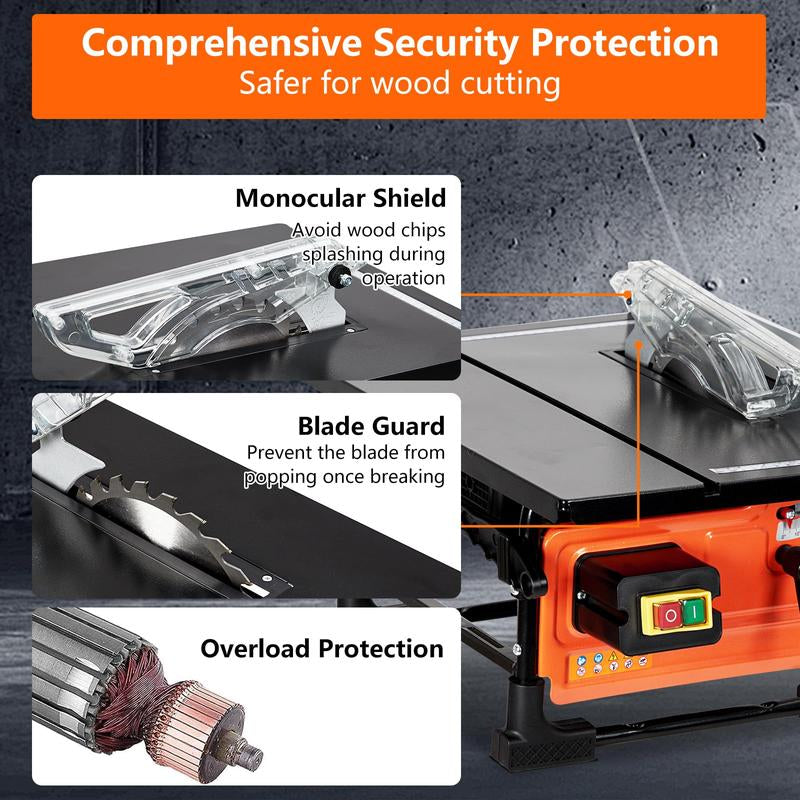 Garvee Portable 8-Inch Table Saw with 3576 RPM Cutting Speed, 24T Blade, and Efficient Dust Collection for Versatile Woodworking and Home Improvement Projects