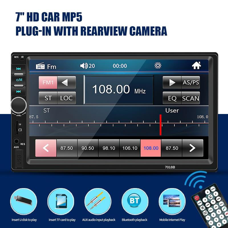 7-Inch Double Din Car Stereo with HD Touchscreen, Bluetooth Connectivity, Hands-Free Calling, Mirror Link, and Auxiliary Input