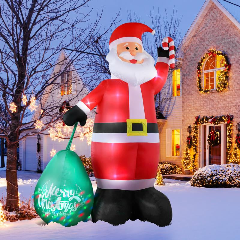 14-Foot Lighted Inflatable Santa Claus Decoration with Gift Bag - Waterproof and Durable Holiday Yard Decor Featuring Built-In LED Lights