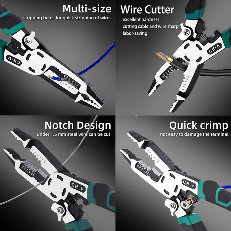 10-in-1 Multifunctional Wire Stripper Tool with Crimping and Cutting Pliers for Electrical Cables