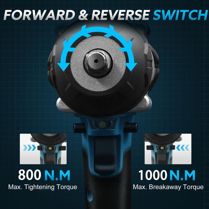 20V Brushless Electric Impact Wrench with Dual Batteries - 1/2 Inch High Torque Impact Driver for Professional Mechanics and Engineers, Heavy-Duty Power Tool