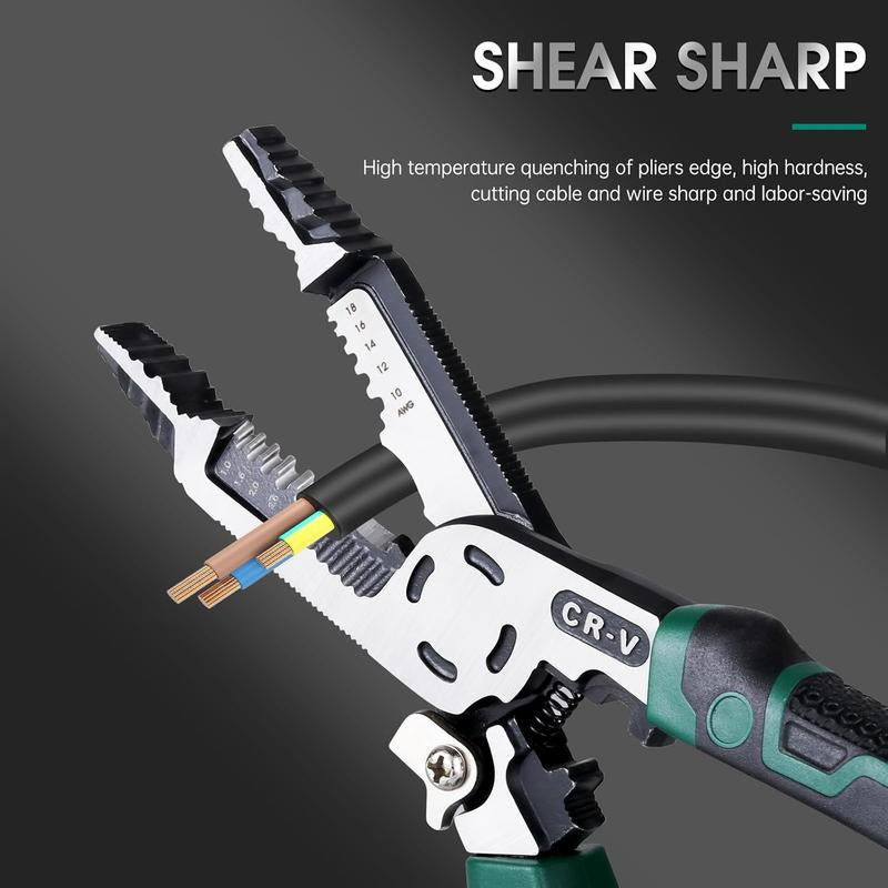 10-in-1 Multifunctional Wire Stripper Tool with Crimping and Cutting Pliers for Electrical Cables