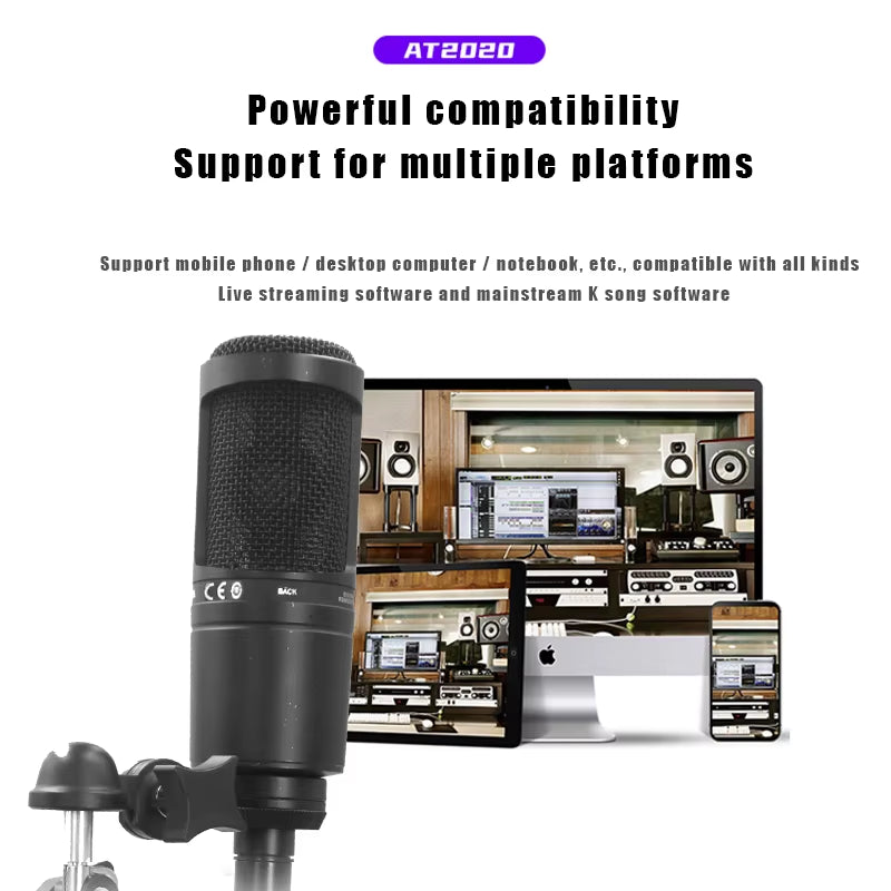 AT2020 Professional Cardioid Condenser Microphone for Vocal and Studio Live Recording