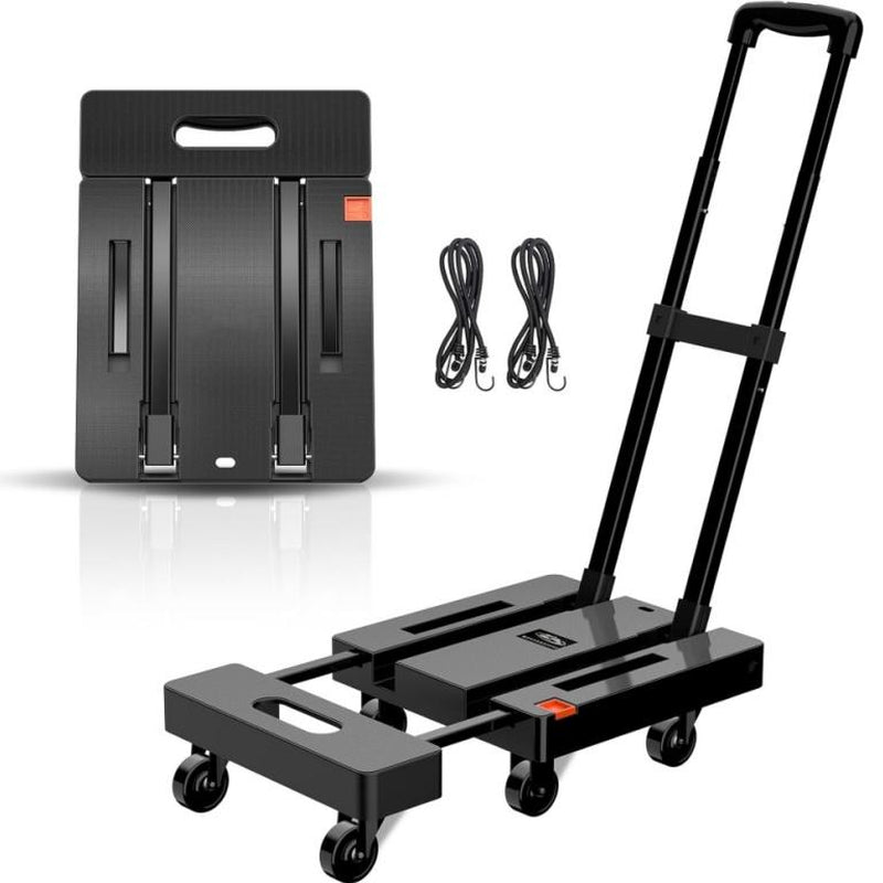 Heavy-Duty Folding Hand Truck Dolly - 500 lb Capacity, 6-Wheel Collapsible Cart with Elastic Straps for Efficient Transport and Moving Solutions