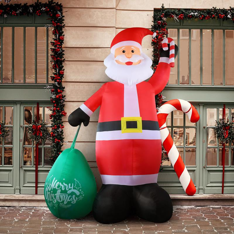 14-Foot Lighted Inflatable Santa Claus Decoration with Gift Bag - Waterproof and Durable Holiday Yard Decor Featuring Built-In LED Lights