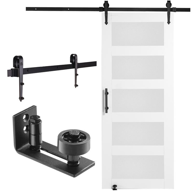 VEVOR 32" x 84" Wood and Frosted Glass Sliding Barn Door Kit with 8-In-1 Floor Guide and Handle, Smooth and Quiet Operation