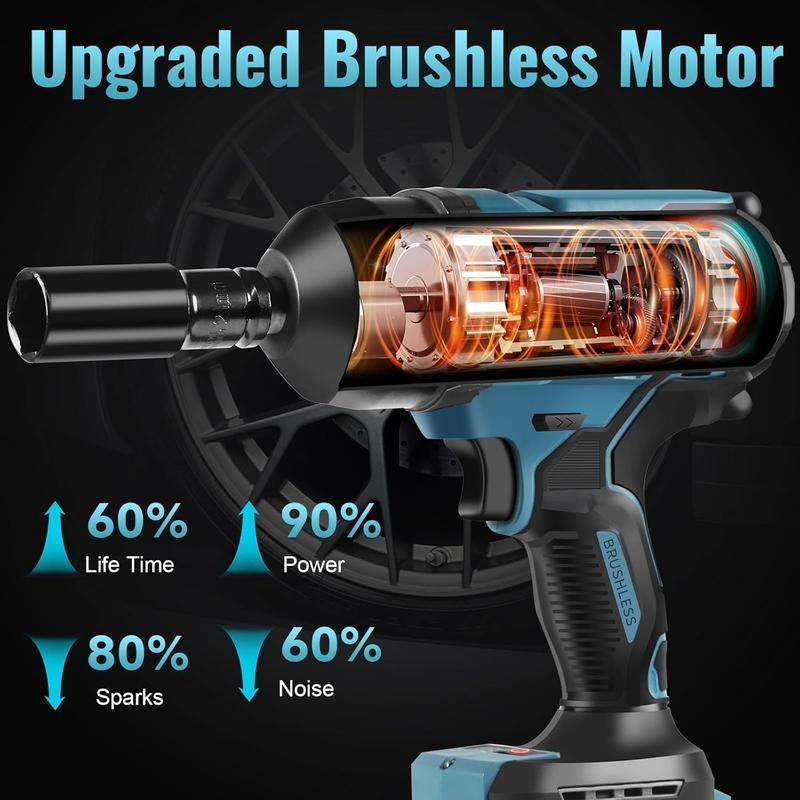 20V Brushless Electric Impact Wrench with Dual Batteries - 1/2 Inch High Torque Impact Driver for Professional Mechanics and Engineers, Heavy-Duty Power Tool