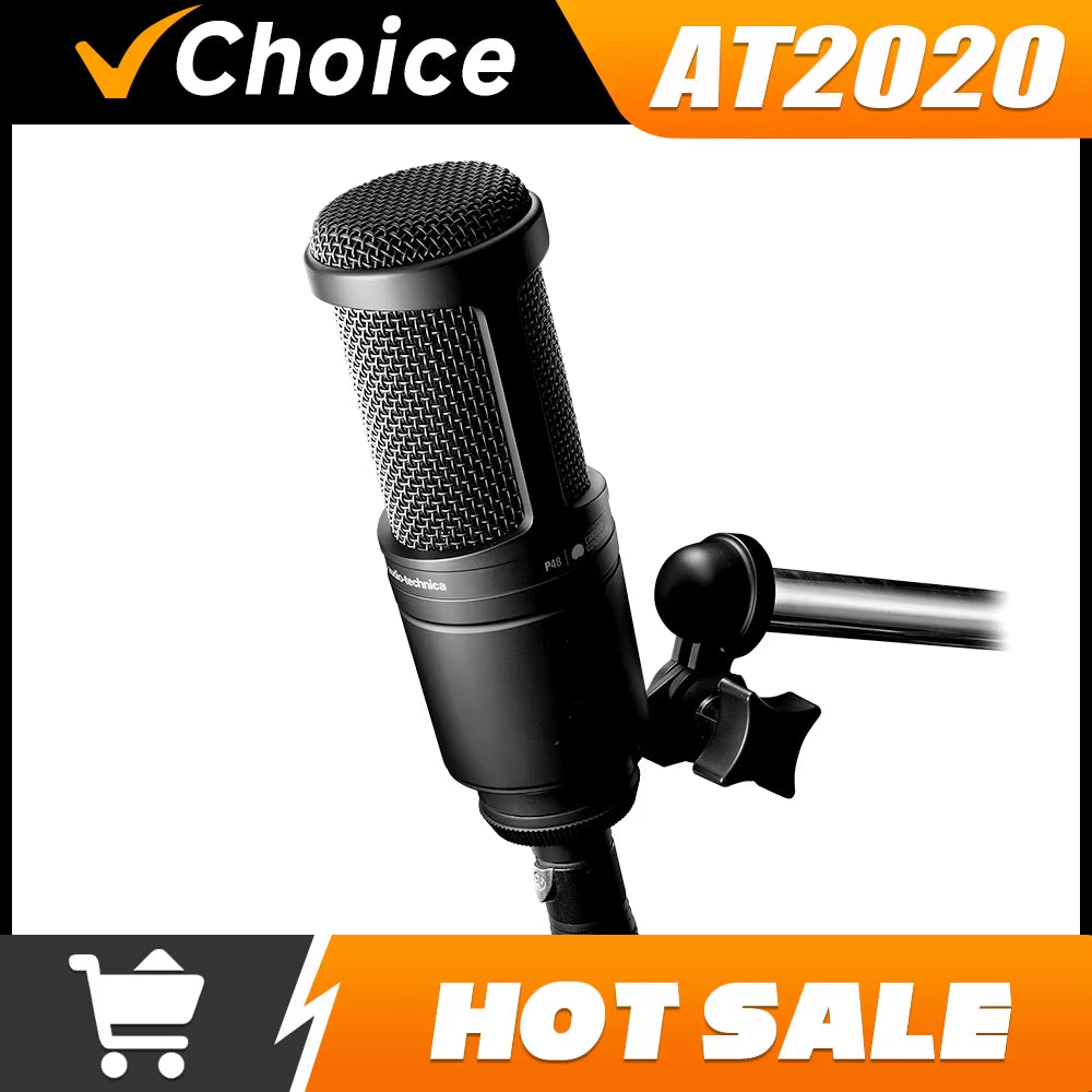 AT2020 Professional Cardioid Condenser Microphone - Large Diaphragm for Home Studios and Podcasting with Exceptional Sound Quality